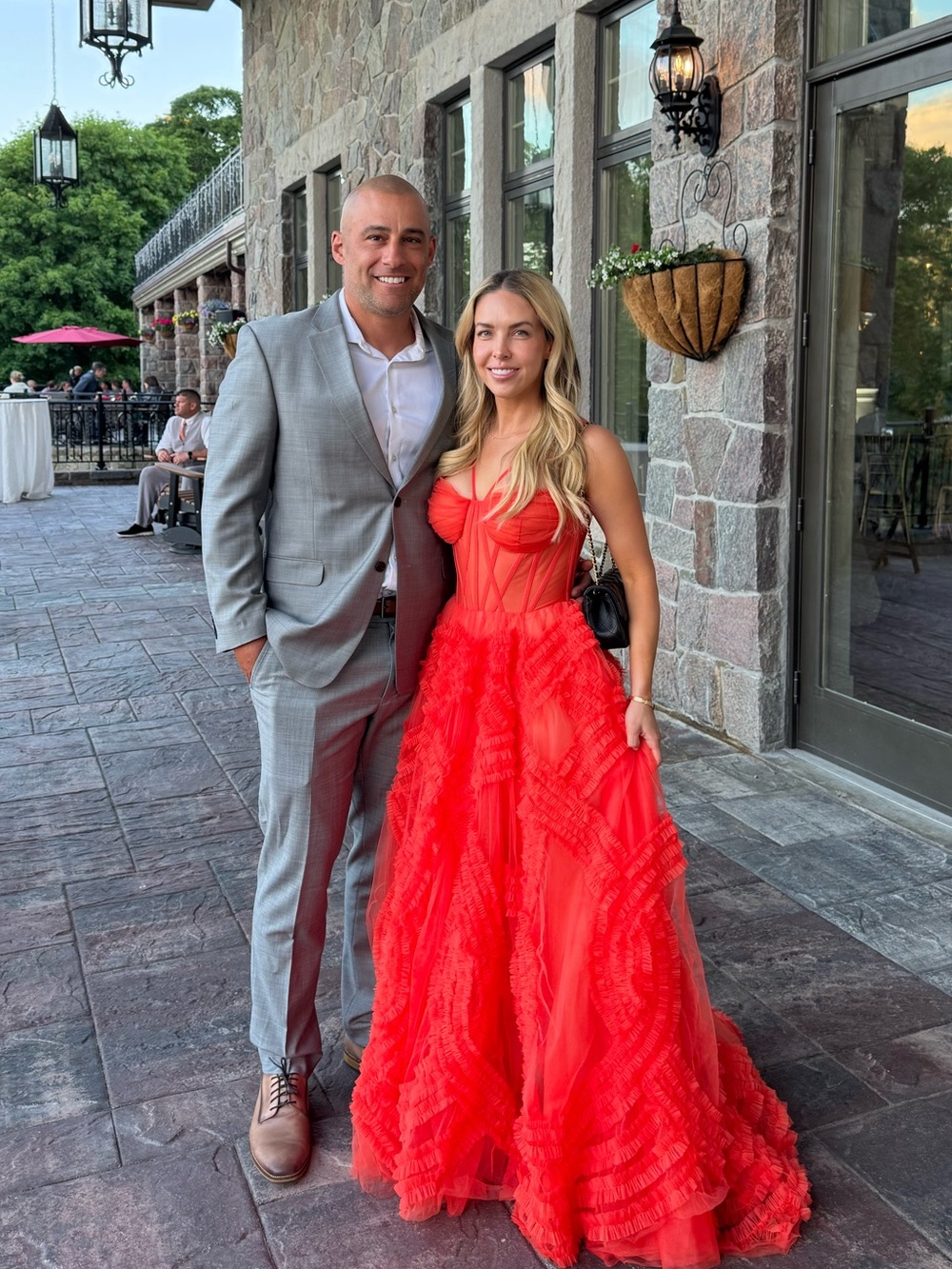 Orange Maxi Tulle Evening Dress - Women